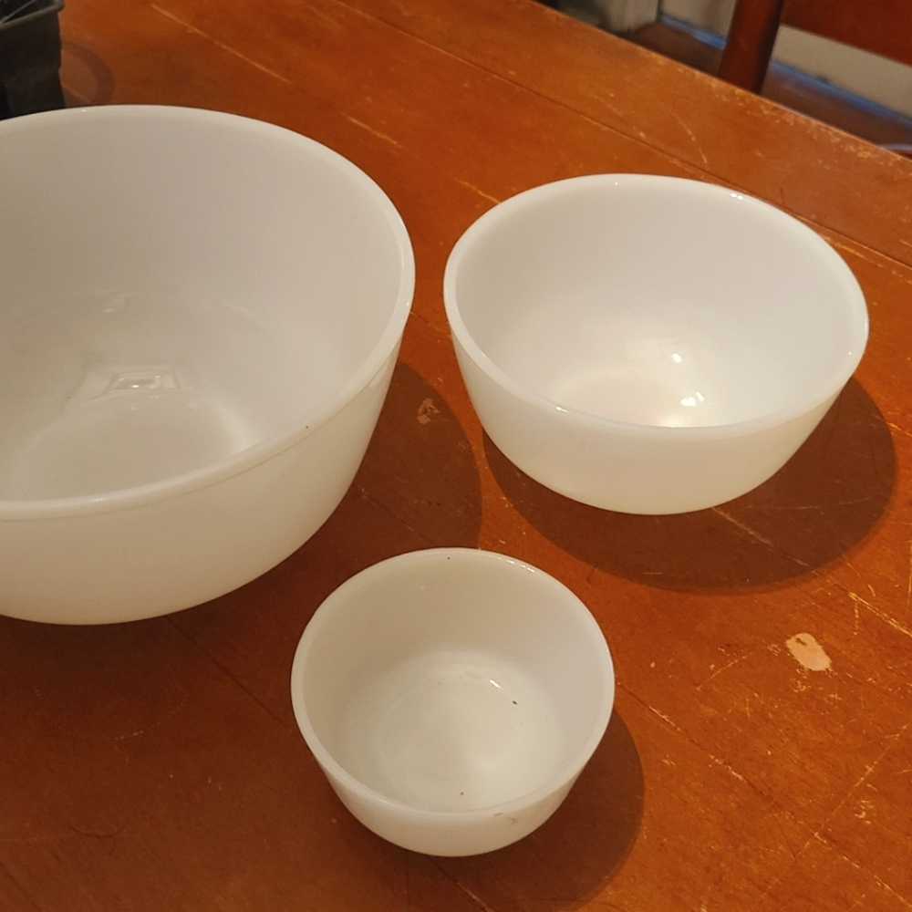 Set of White Fire King Mixing Bowls